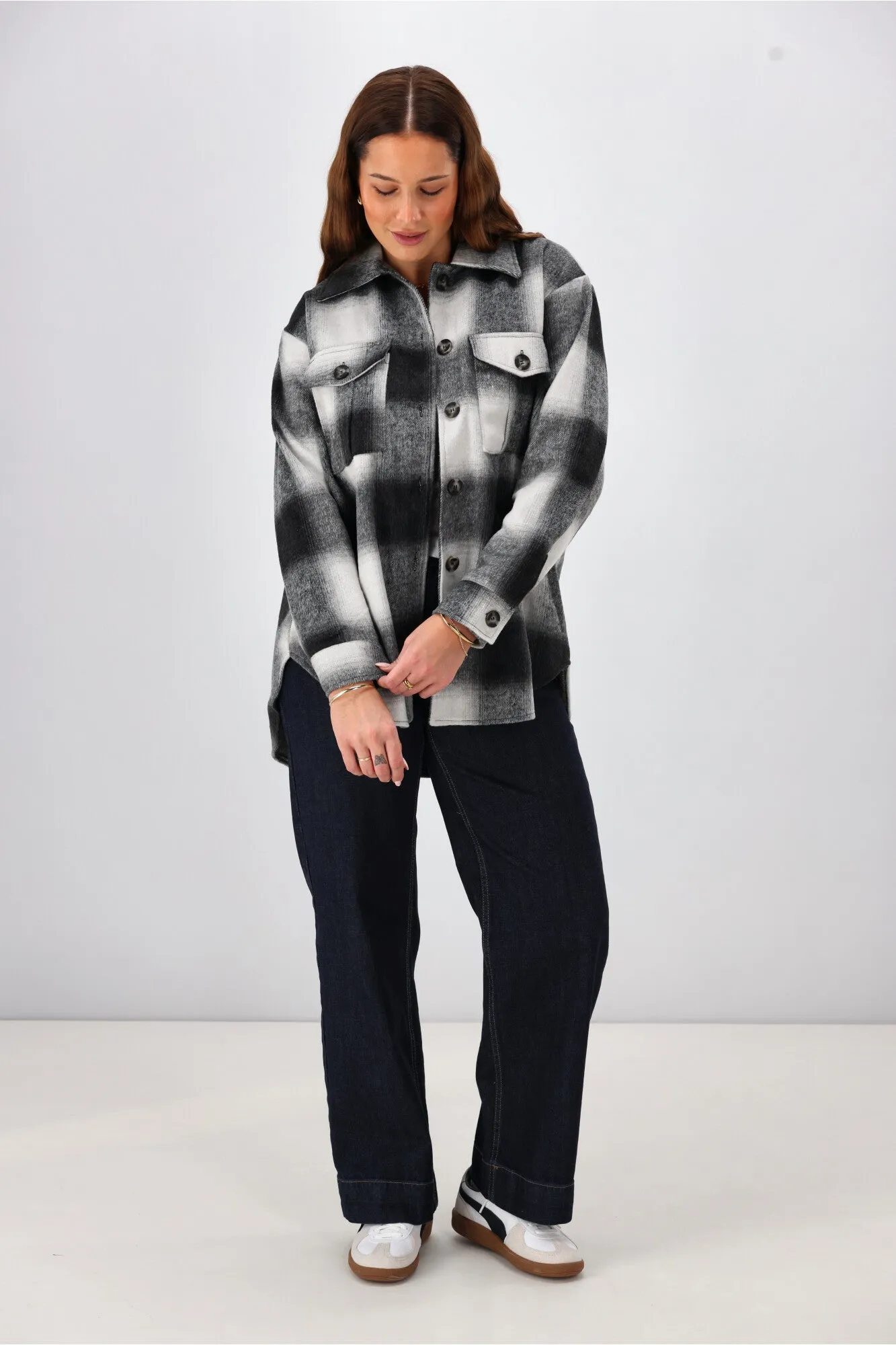 Shine On Label Treyton Checked Shacket Midnight
