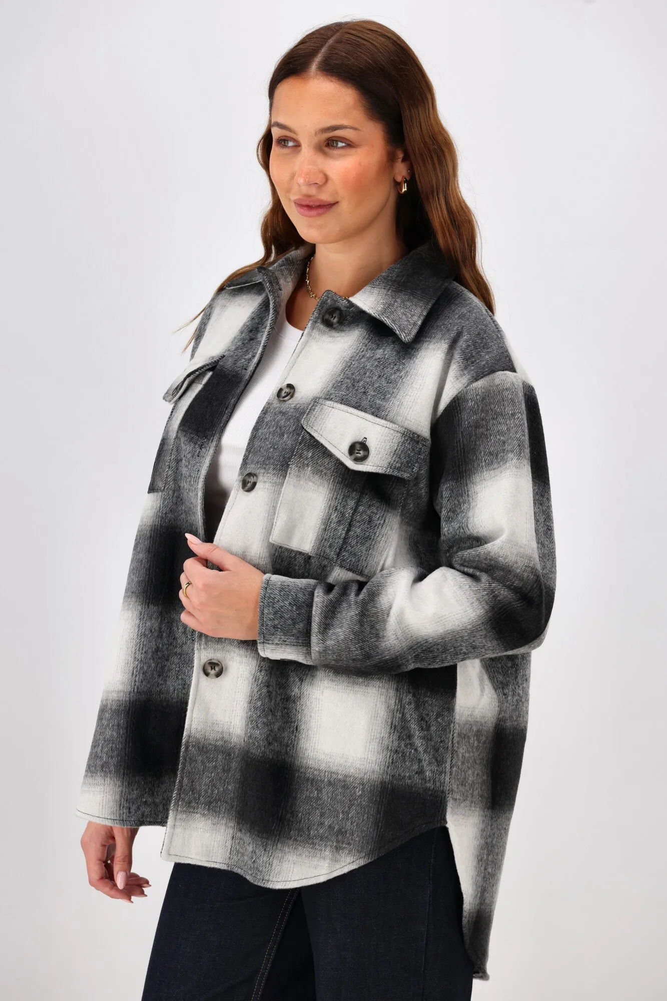 Shine On Label Treyton Checked Shacket Midnight