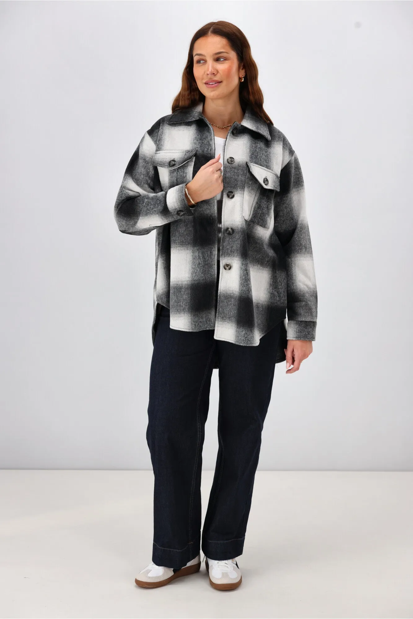 Shine On Label Treyton Checked Shacket Midnight