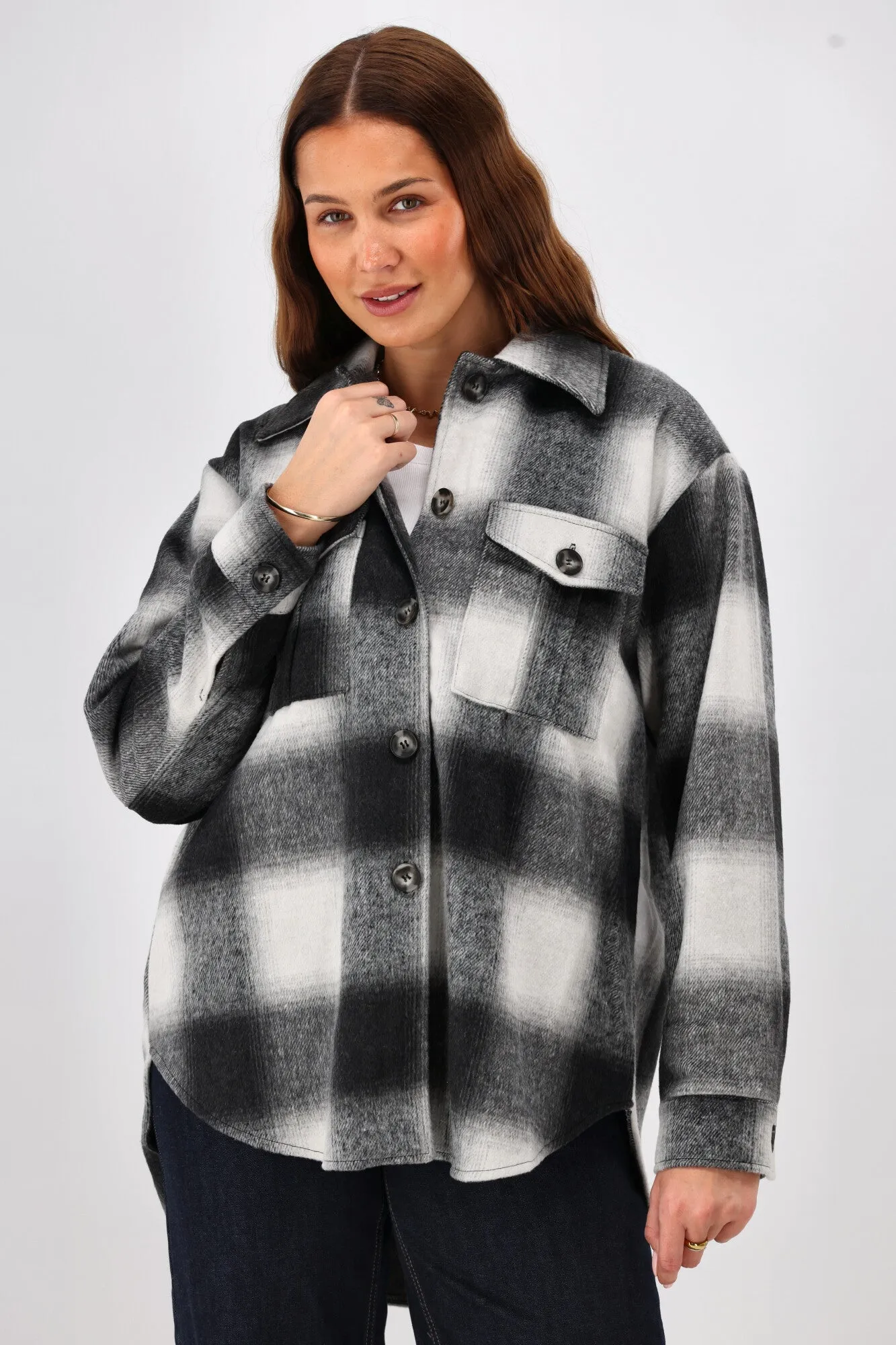 Shine On Label Treyton Checked Shacket Midnight