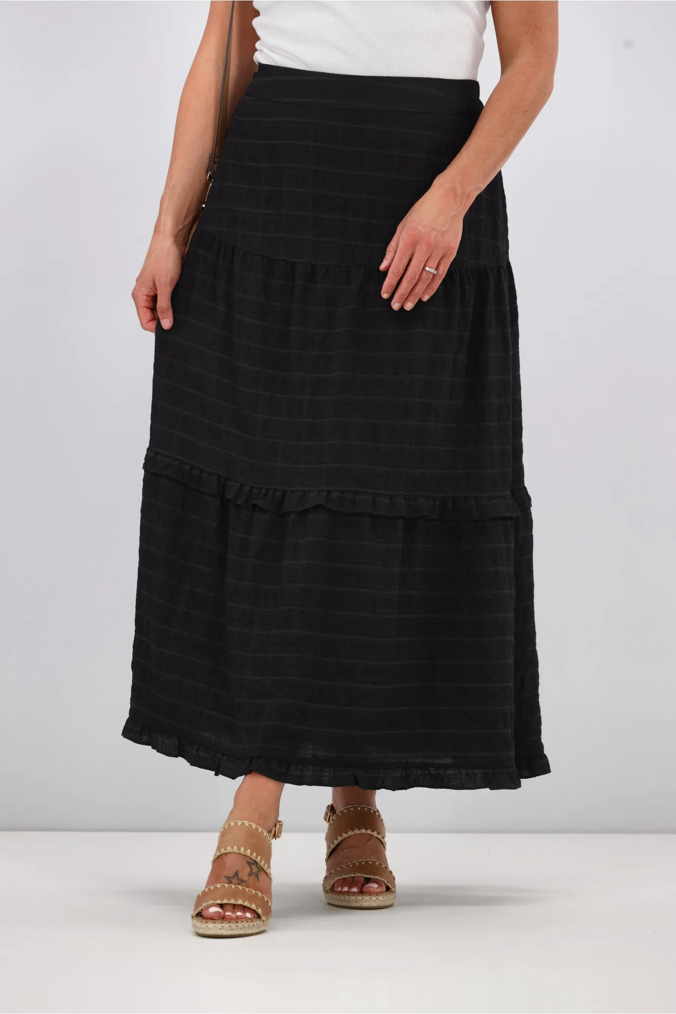 Shine On Label Zeppelin Tiered Maxi Skirt Black Check