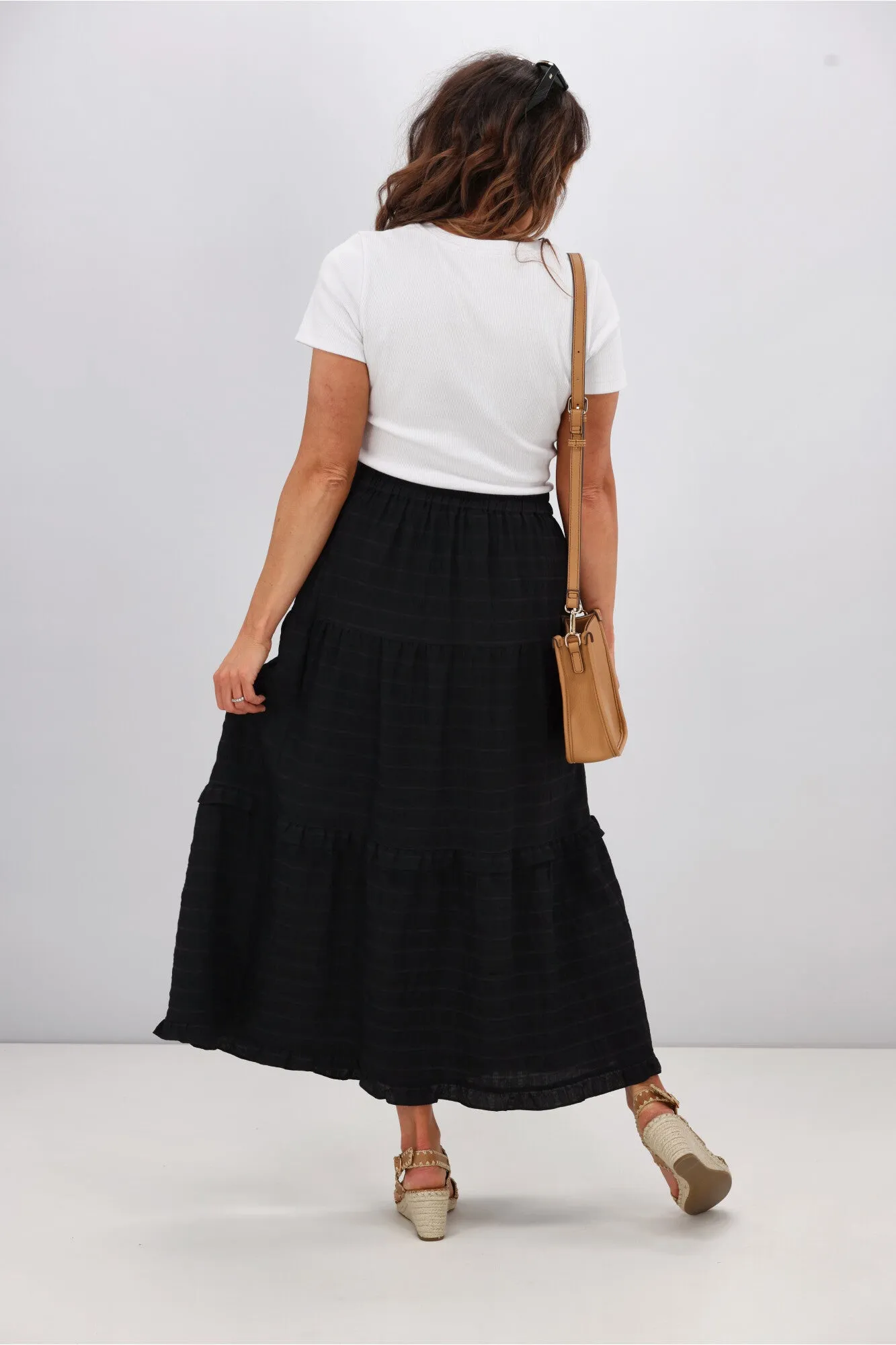 Shine On Label Zeppelin Tiered Maxi Skirt Black Check