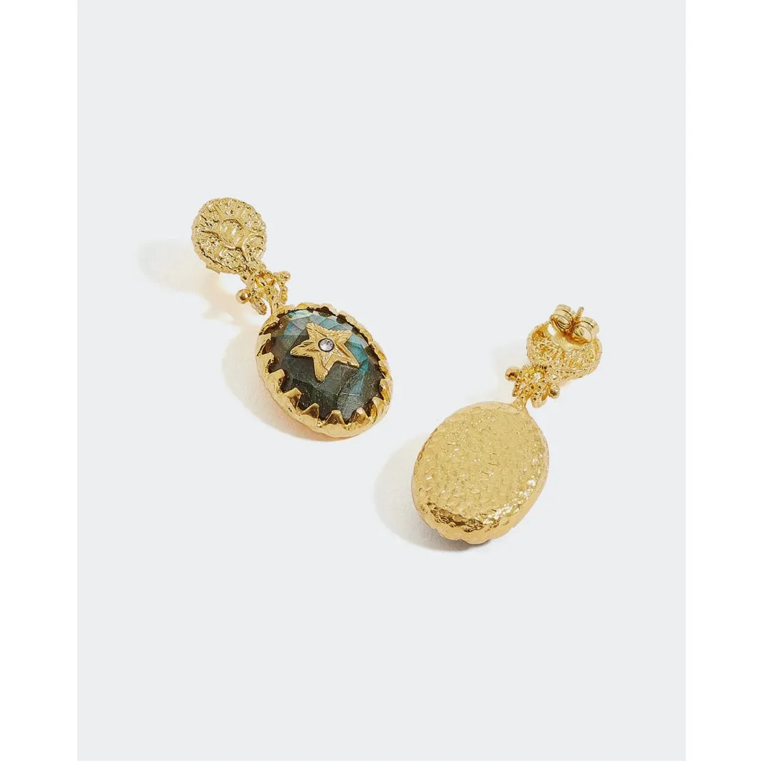 Soru Hand Made 18ct Gold Plated Solid Silver Labradorite and Crystal Night Sky Earrings