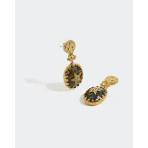 Soru Hand Made 18ct Gold Plated Solid Silver Labradorite and Crystal Night Sky Earrings