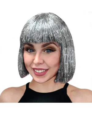 Sparkle Nation Silver Tinsel Bob Wig