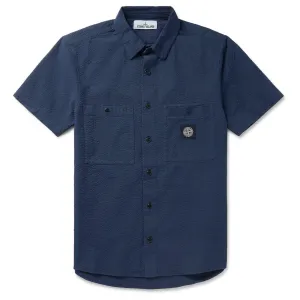 Stone Island Navy Seersucker Short Sleeve Shirt