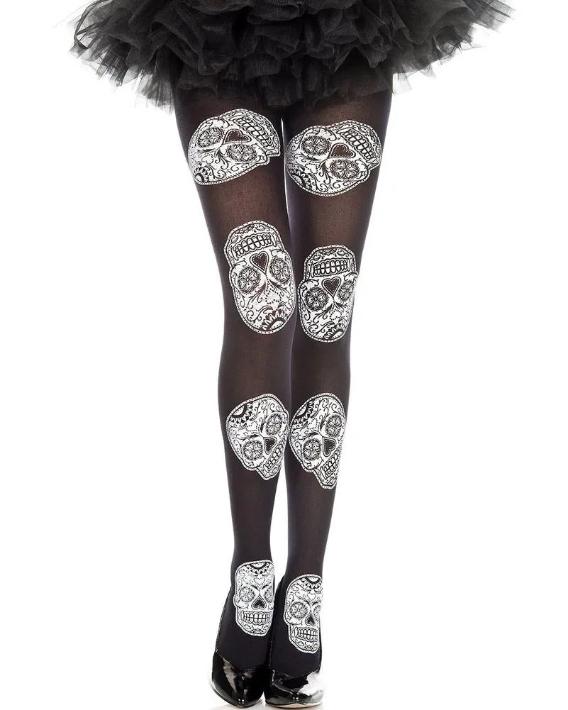 Sugar Skull Print Tights