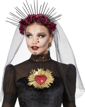 Sunburst Day of the Dead Headband with Roses