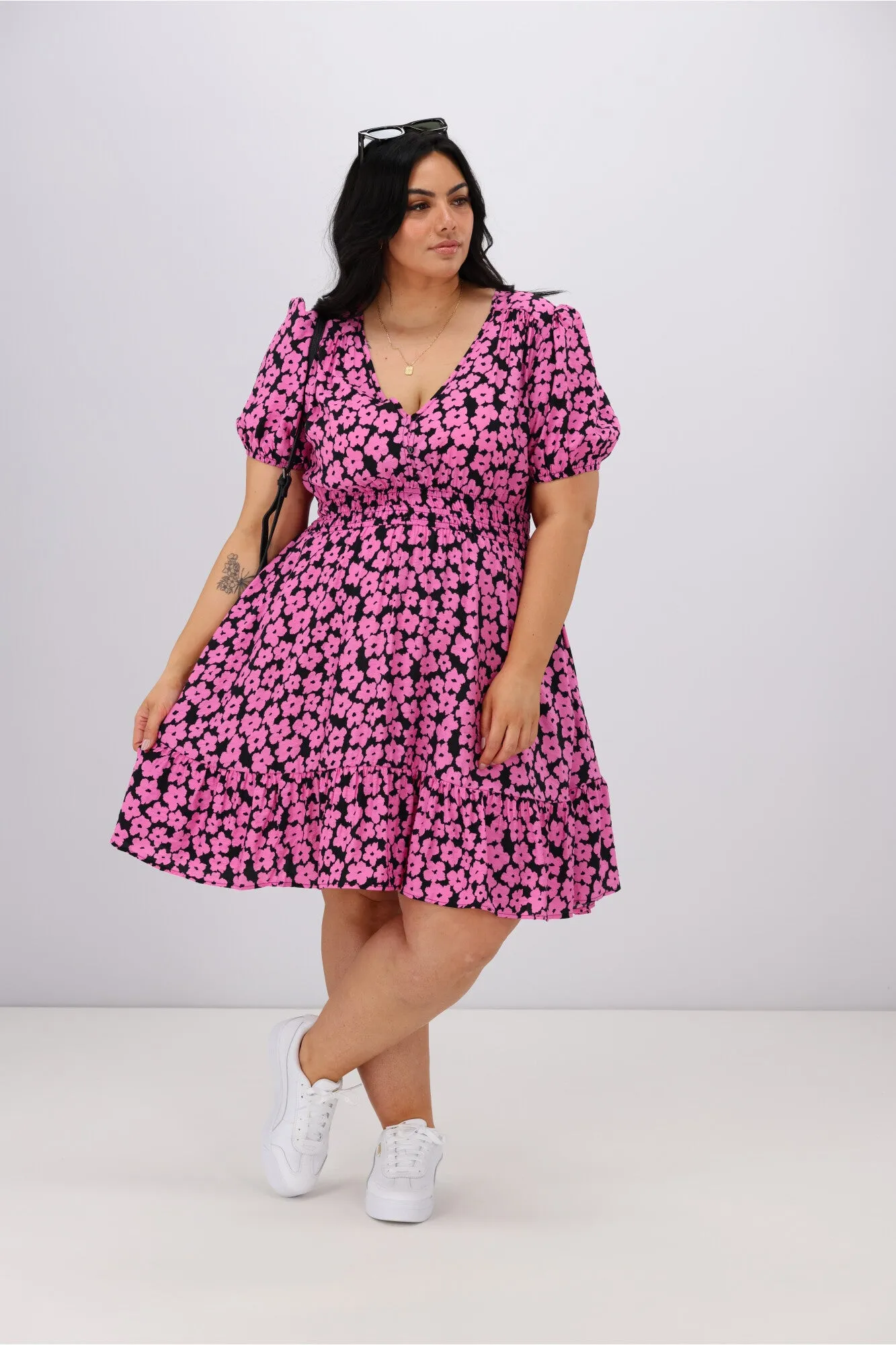 Sunday Boho Cleo Dress Black Pink Floral