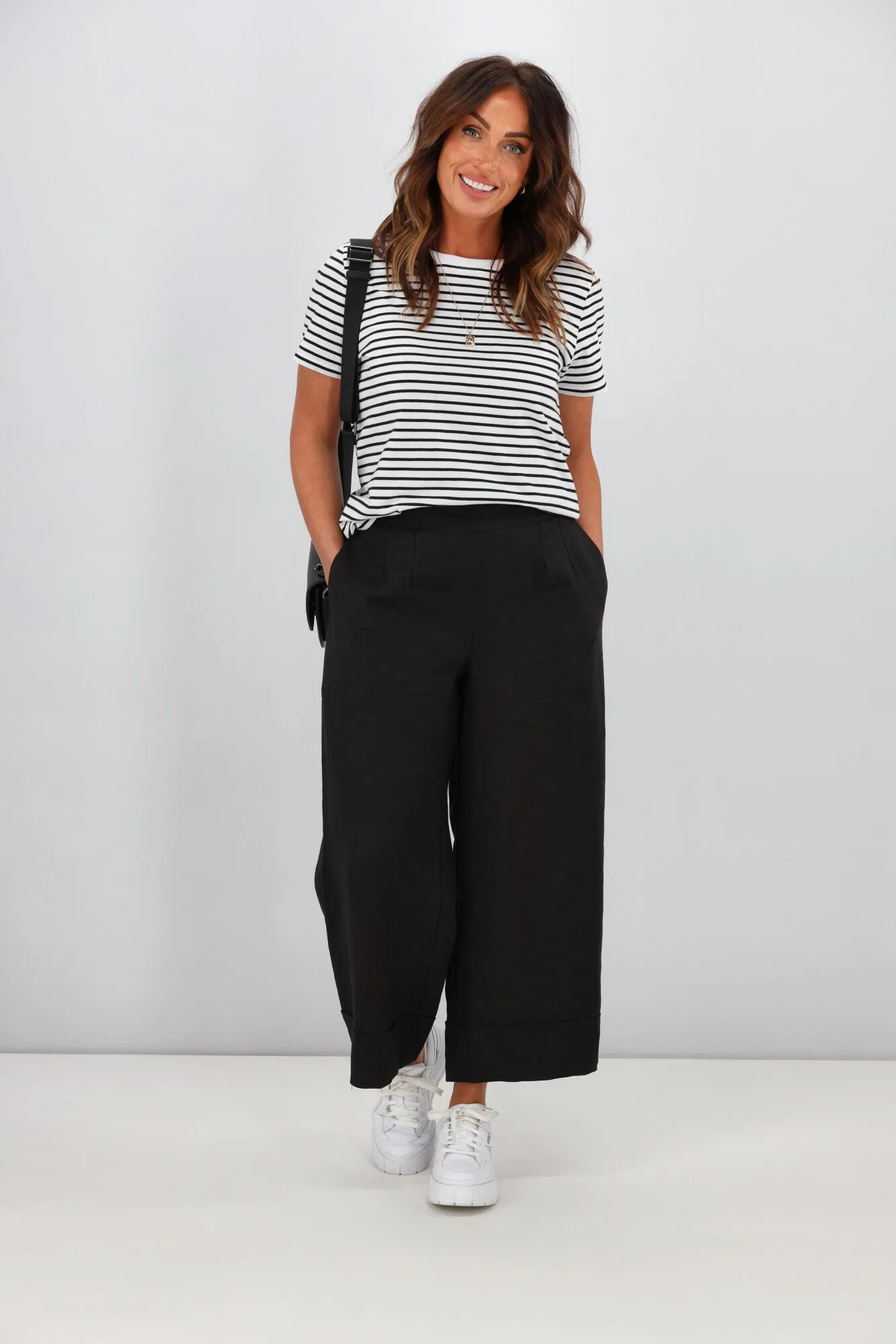 Tirelli Wide Leg Linen Pant Black