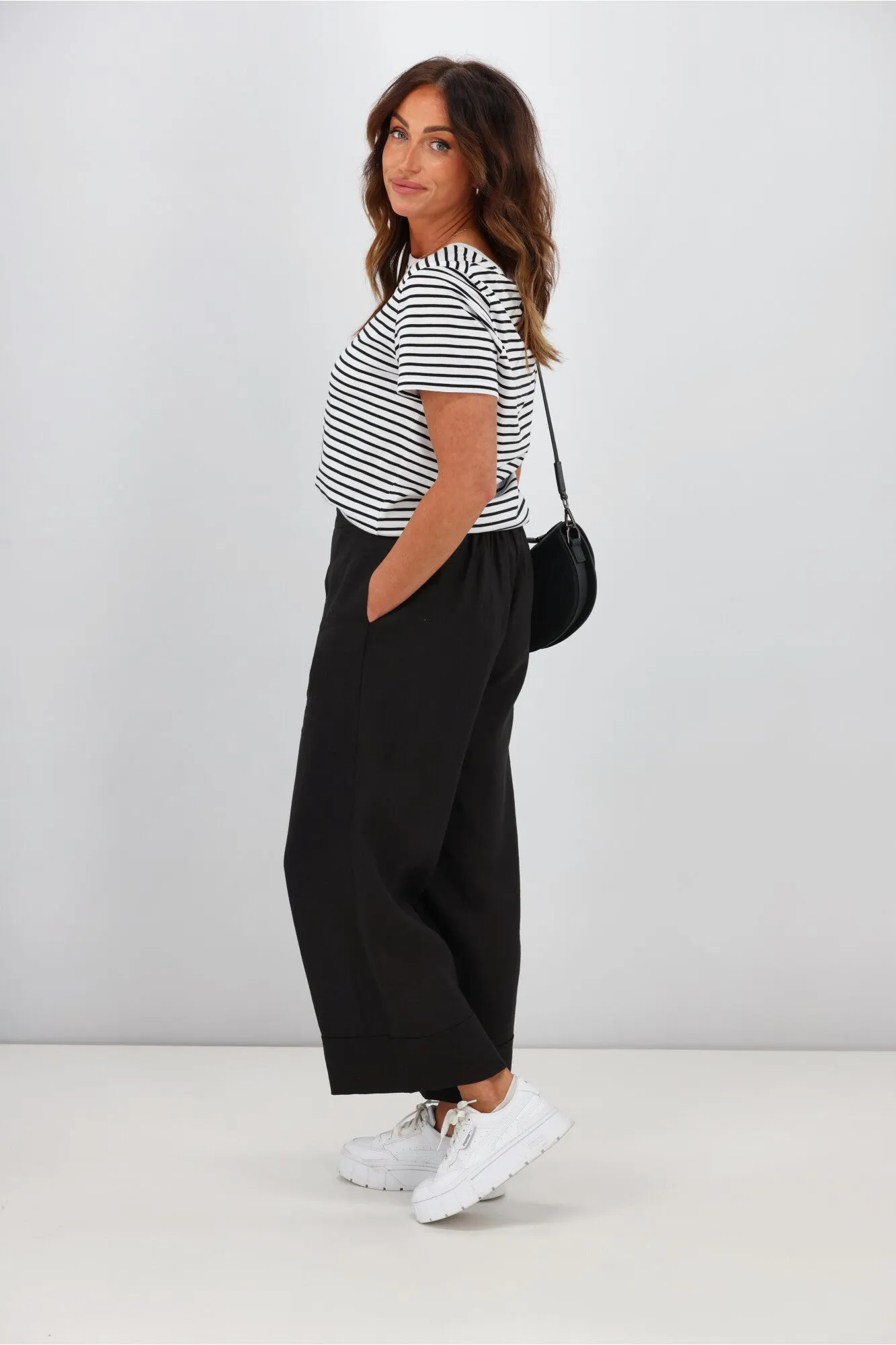 Tirelli Wide Leg Linen Pant Black