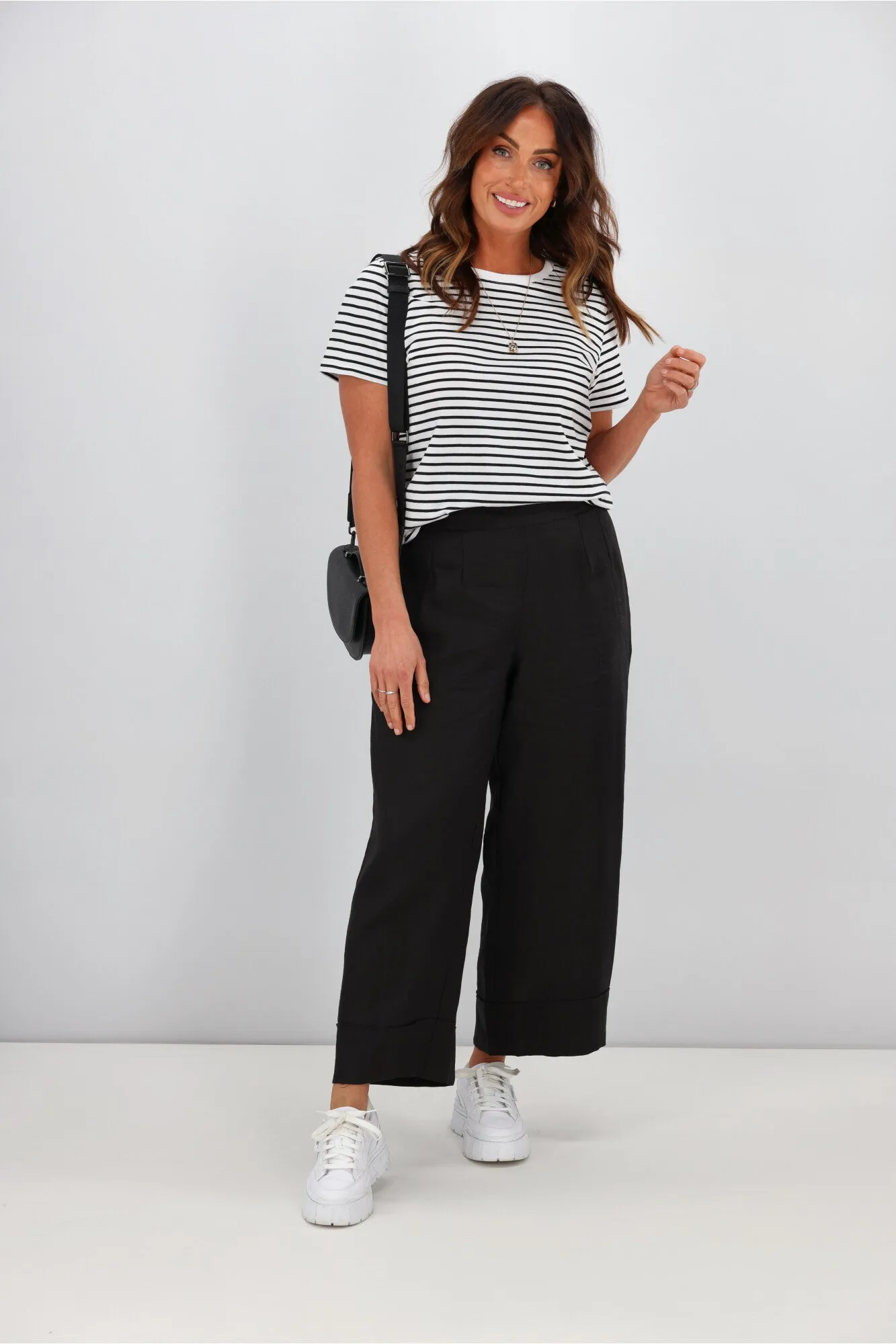 Tirelli Wide Leg Linen Pant Black