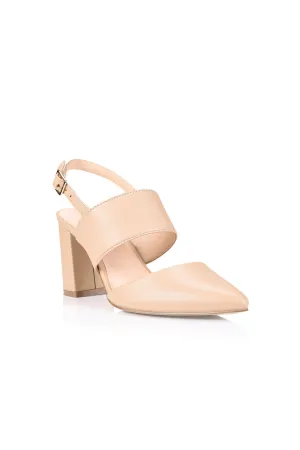 Verali Ena Closed Toe Block Heels Nude Smooth