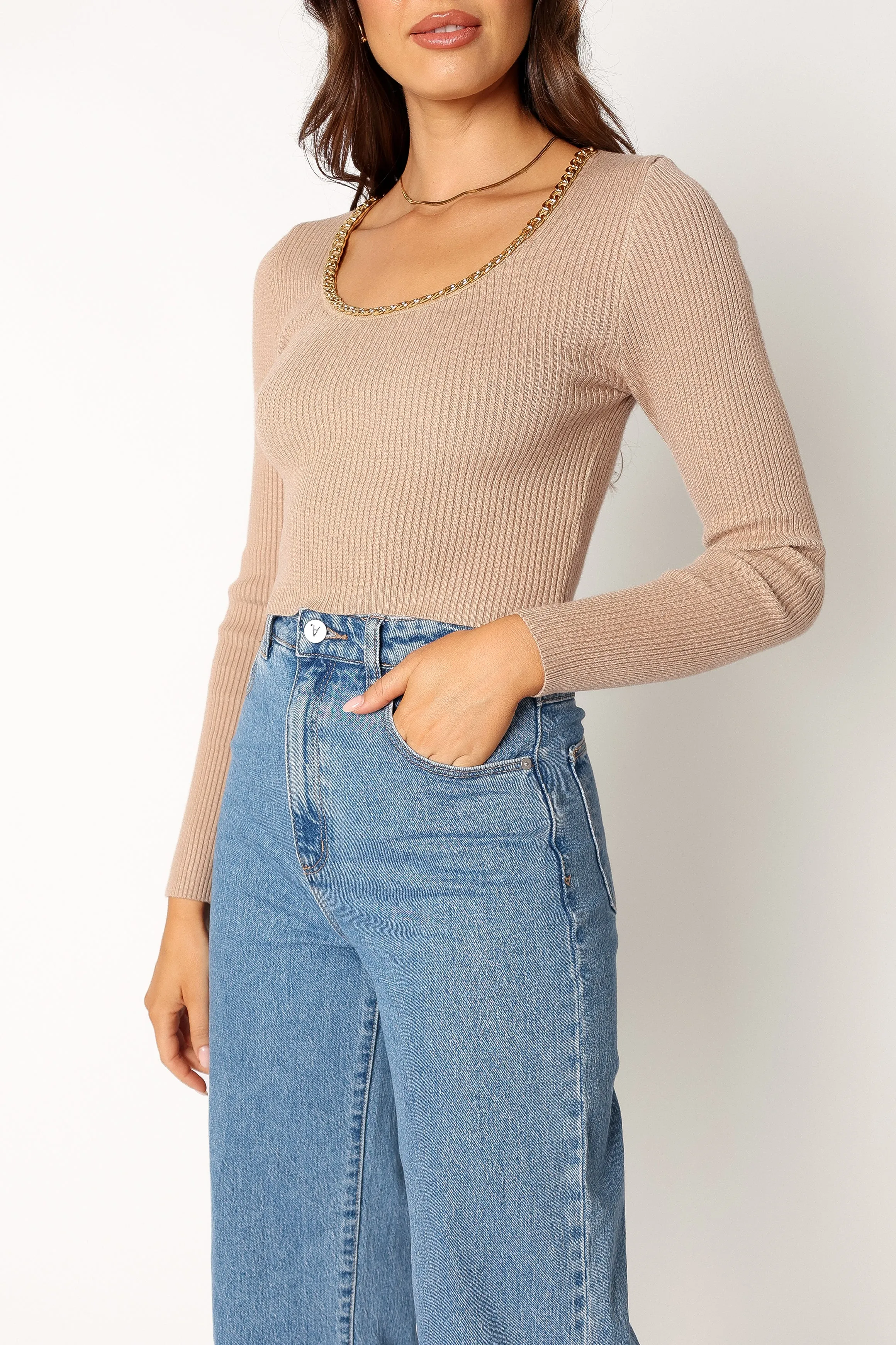 Wells Long Sleeve Knit Top - Taupe