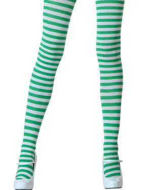 White and Kelly Green Striped Tights